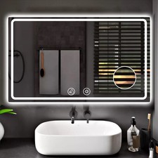 Bathroom LED Mirror With Demister Touch Sensor Illuminated Lights Anti-fog