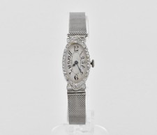 Antique Art Deco Platinum Diamond Cocktail Watch, Silver Mesh Strap