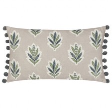 SANDERSON Cushion Cover “Sessile Leaf” & Striped Pom Pom 30x50cm Country
