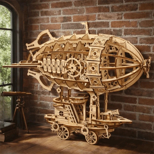 Wooden puzzle airship model - wooden,