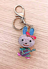 BUTLER & WILSON Goldtone Enamel & Crystal Pink Bunny Handbag Keyring / Charm