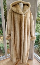 Dennis Basso Blonde Long Faux Fur Coat W/Hood, Pockets & Satin Lining Size XXL