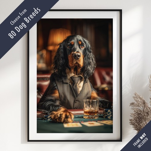 Dog playing poker portrait - playing,