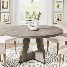 Farmhouse Dining Table for 4, 120 cm Round Dinner Table for Kitchen Living Room