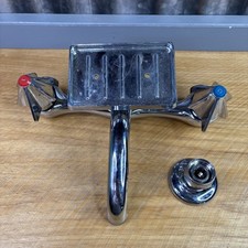 Antique Farmhouse Kitchen Sink Brass Faucet Soap Dish 8” Wall Mount Salvage Part