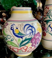 Poole Pottery Vintage Hand Painted Rooster Canary Floral 8” Vase England EUC