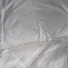 Pair of Vintage White Pillowcases Hand Crochet Lace Border