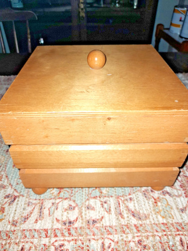 Wooden sewing storage box - sewing,