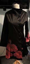 Desigual black coat with stunning red flowers EU 40 approx 12/14