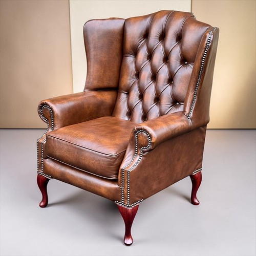 Brown leather chesterfield - brown,