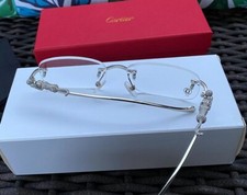 Cartier Silver PANTHÈRE Panther Jaguar Big Cat Metal Rimless Glasses Frame case