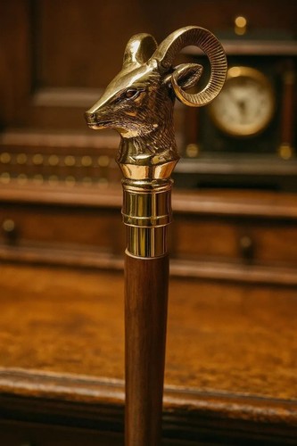 Antique brass ram head handle - ram,