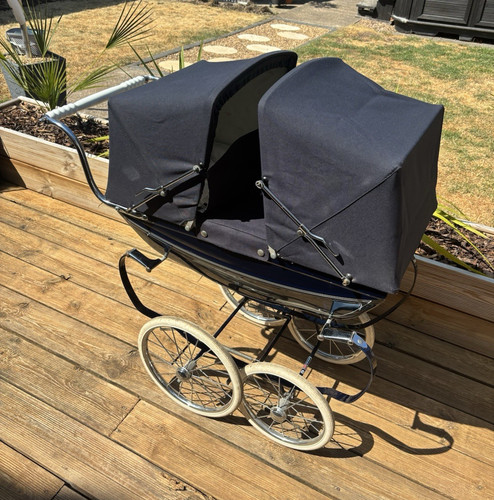 Silver cross dolls twin - silver, pram.