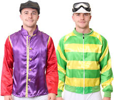 JOCKEY COSTUME 2 PIECE SET MENS HORSE RACING FANCY DRESS ADULT JACKET AND CAP