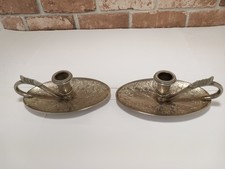 Vintage Seba Ornate Silver Plated Candle Holders With Handles  x 2. Made In UK.