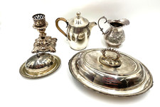Silver Plated Tableware Server, Butter Dish, Jug, Coffee Pot, Candle Stick. B4