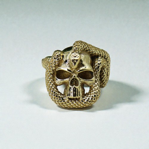 Men skull snake ring - snake, gold