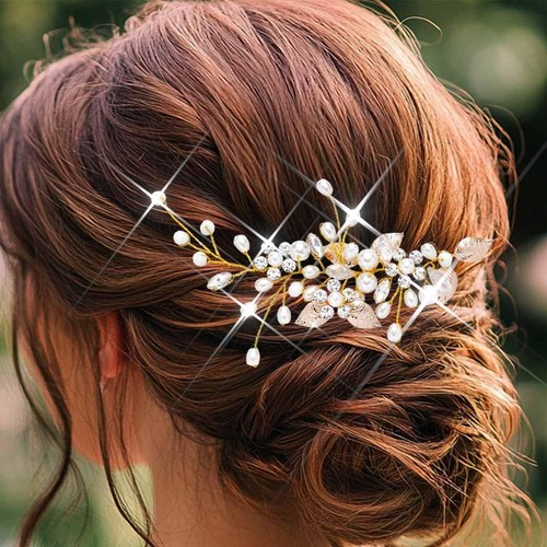 Pearl bridal hair - vine, gold