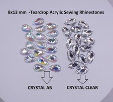 Flat Back Faceted Teardrop Pear Rhinestone Sew On Bead Diamante Gems