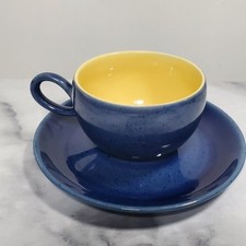 Vintage DENBY Stoneware Cottage Blue Yellow Cup & Saucer Excellent Condition 