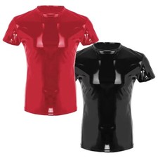 T-Shirt Men Top Men Tops Shiny Short Sleeve Solid Color Summer Mens PVC