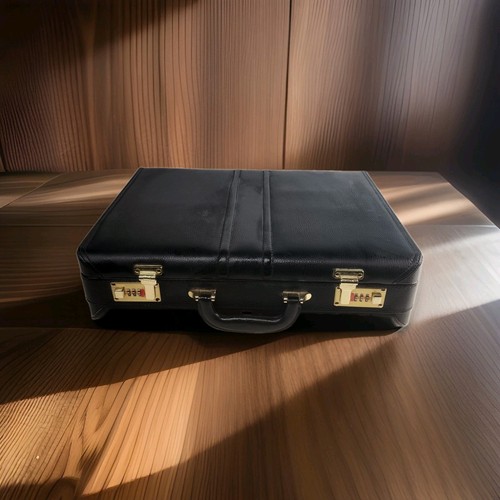 Briefcase black leather brass - briefcase,