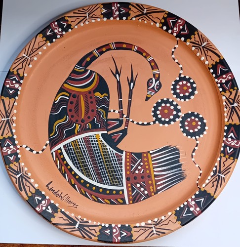 Large aboriginal plate signed - large, plate,