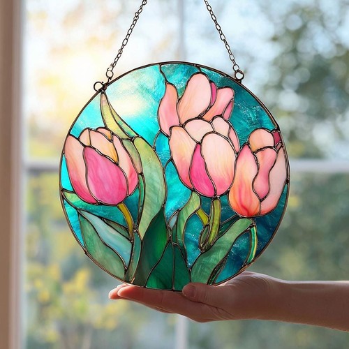 Pink tulip stained glass - pink,