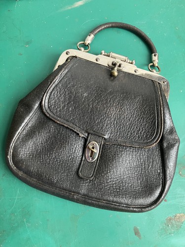 Antique black leather evening - antique,