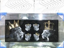 Lion Family Picture Liquid Art Mirror Frame King Queen Cub Wall Hung 85x45 cm
