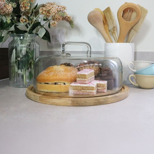 Glass cake dome with - with, wooden