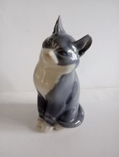 Royal Copenhagen Sitting Grey Cat #1803 14cm Ornament. Free Post. Excellent.