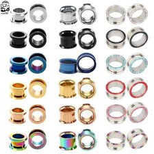 Ear Gauges Ear Plugs Stainless Steel Screw Flesh Tunnels Hollow Earskins - 2PCS