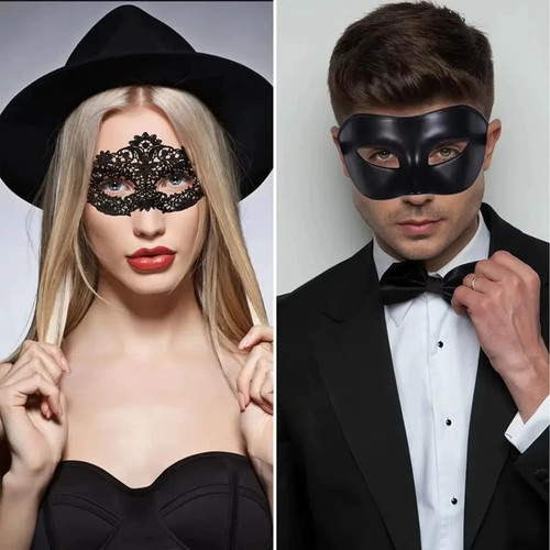 2pcs black lace masquerade - black,