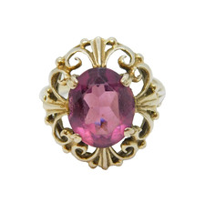 Sterling Silver Faceted Amethyst Fancy Setting Dress Ring Vintage c1970 Size P