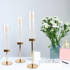 Set of 6 Gold Glass Hurricane