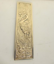 Brass Finger Plate Push Door Handle Nouveau Heron Bird Arts Crafts Antique STYLE