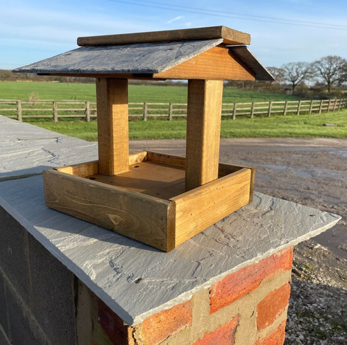 Wooden bird table slate roof - slate,