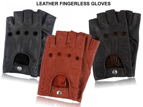 Real leather fingerless gloves - leather,