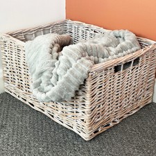 White Wash Storage Basket Woven Willow Rectangle Home Storage Hamper Extra Large