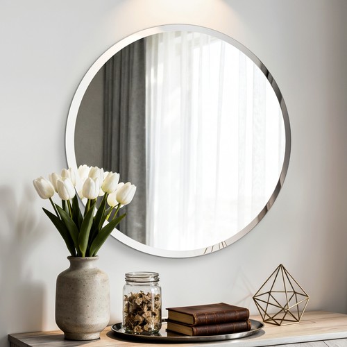 Simple round beveled mirror - round,