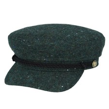 Wool Blend Breton Sailor Captain Fisherman Cap Quilted Lining Gold Anchor Button