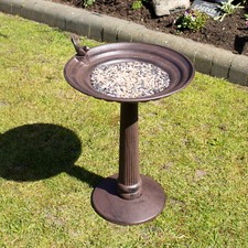 Extra Large Pillar Bird Bath Antique Cast Iron Brown Tall Seed Feeding Station
