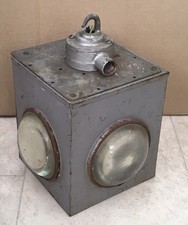 A VINTAGE GALVANISED ?RAILWAY RELATED LANTERN/ LIGHT WITH 4 SIDE FISHEYE LENSES