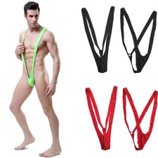 Men Sexy V-shaped Mankini Panties Thong Suspender One-piece Bodysuit Swimwear