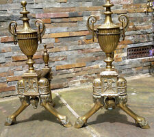C1880 Victorian Hoofed Feet Classical Adam Style Bronze Chenets Andirons