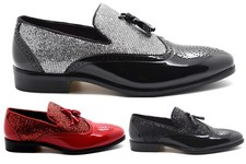 Mens Tassel Glitter Shiny Patent Slip On Dress Party Wedding Loafers Suit Shoes
