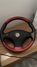 MG MGF BLACK AND BURGANDY LEATHER STEERING WHEEL GOOD USED CONDITION