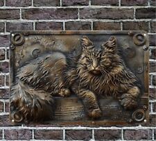 BEAUTIFUL MAINE COON LONG HAIRED CAT METAL WALL HANGING 12" X 8"