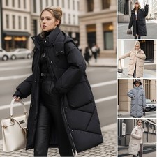 UK Womens Winter Long Quilted Parka Warm Puffer Ladies Padded Hooded Jacket Coat